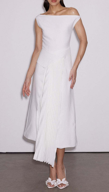 Emanuele Asymmetric One Shoulder Ruch Midi Dress