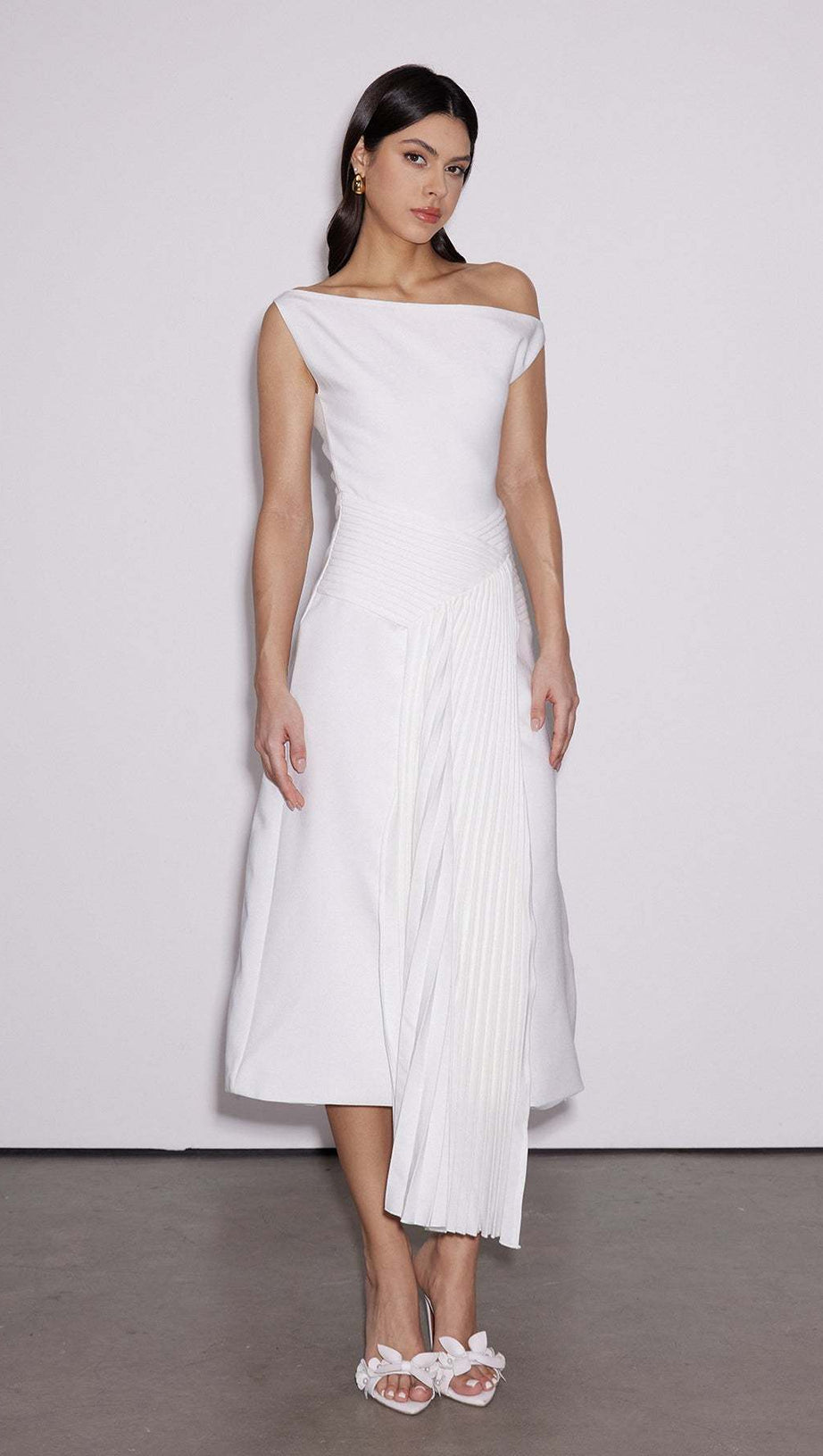 Emanuele Asymmetric One Shoulder Ruch Midi Dress
