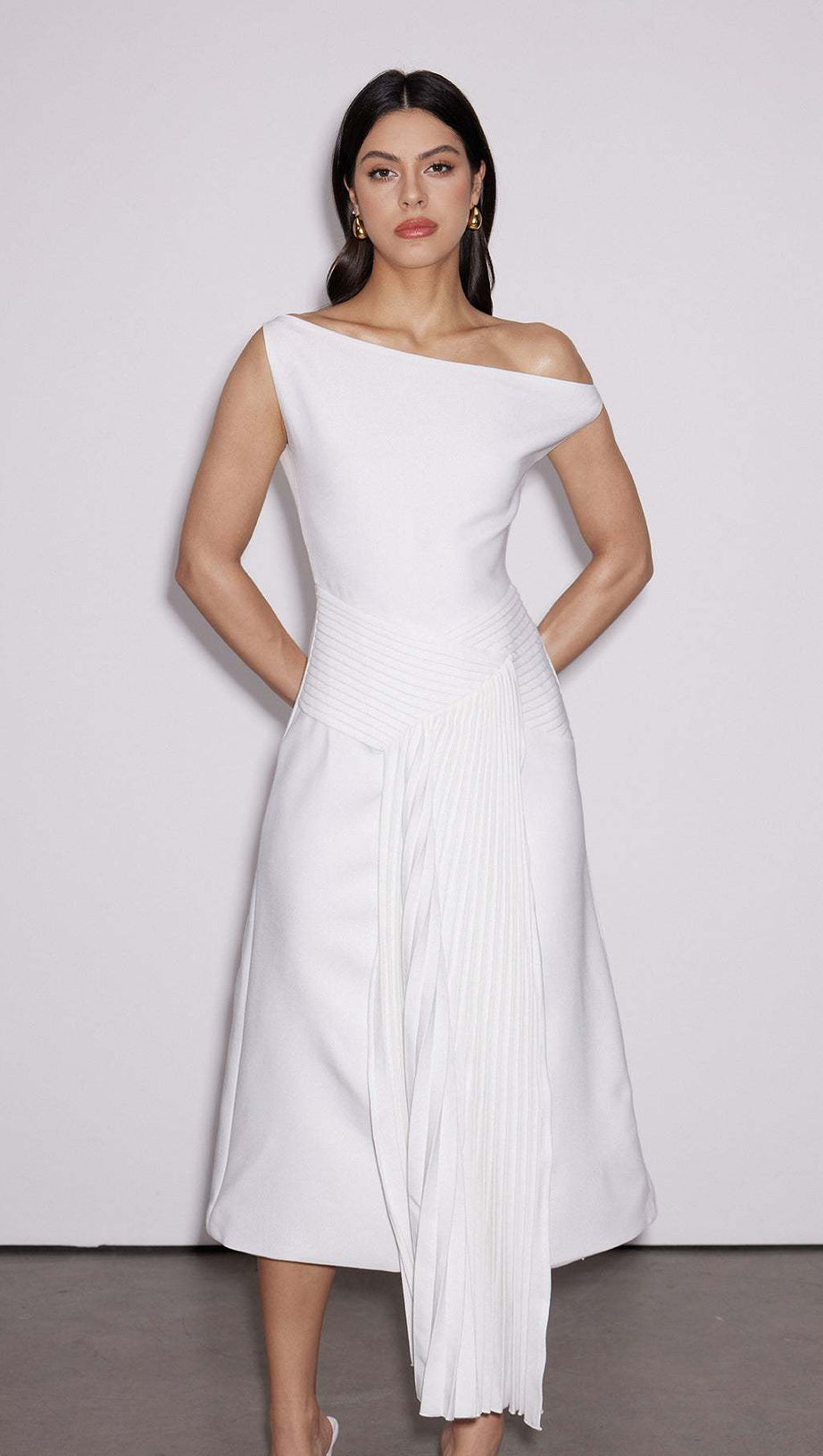 Emanuele Asymmetric One Shoulder Ruch Midi Dress