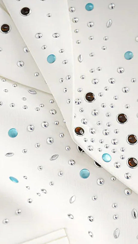 GLADYS WHITE PEAK LAPEL BLAZER WITH BEADINGS