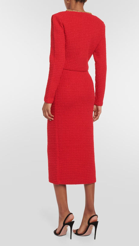 CARDIGAN ROSSO IN MAGLIA CON SCOLLO A V 