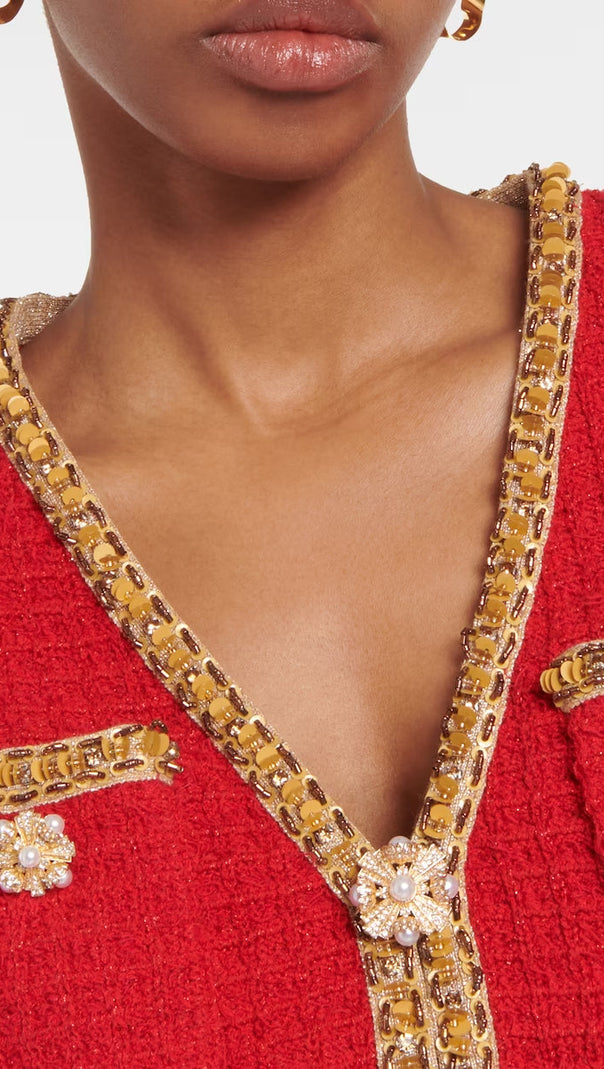AIIZIE RED KNIT V NECK CARDIGAN - product image