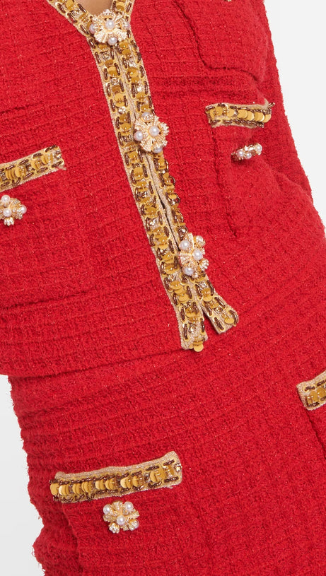 CARDIGAN ROSSO IN MAGLIA CON SCOLLO A V 