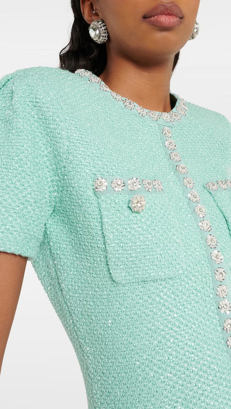 MINI ABITO IN MAGLIA CON PAILLETTES MENTA 