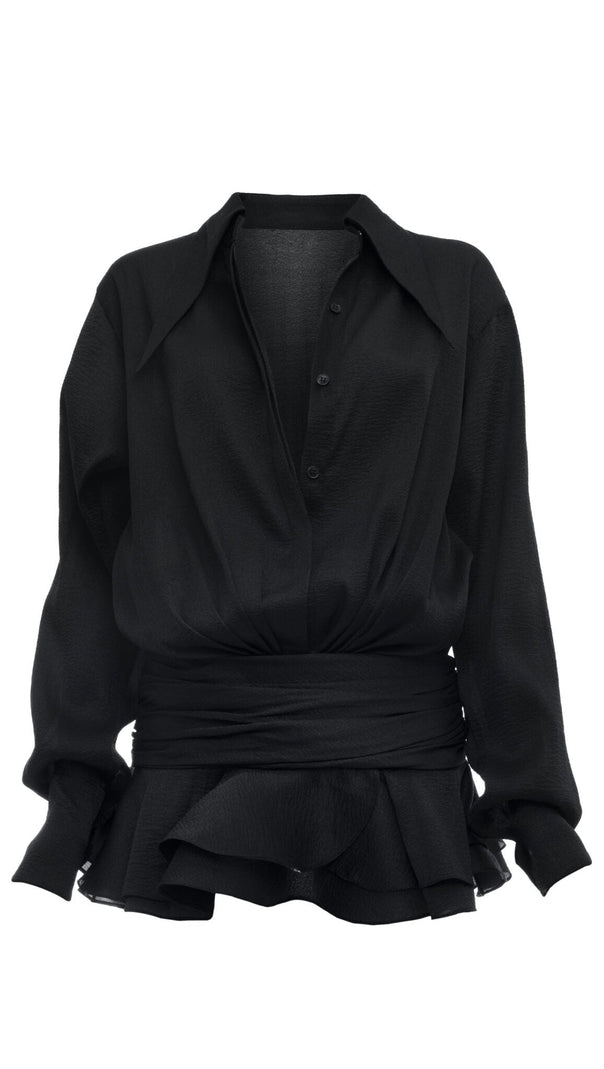 AIIZIE EMBER RUCHED RUFFLE MINI DRESS - BLACK - product image