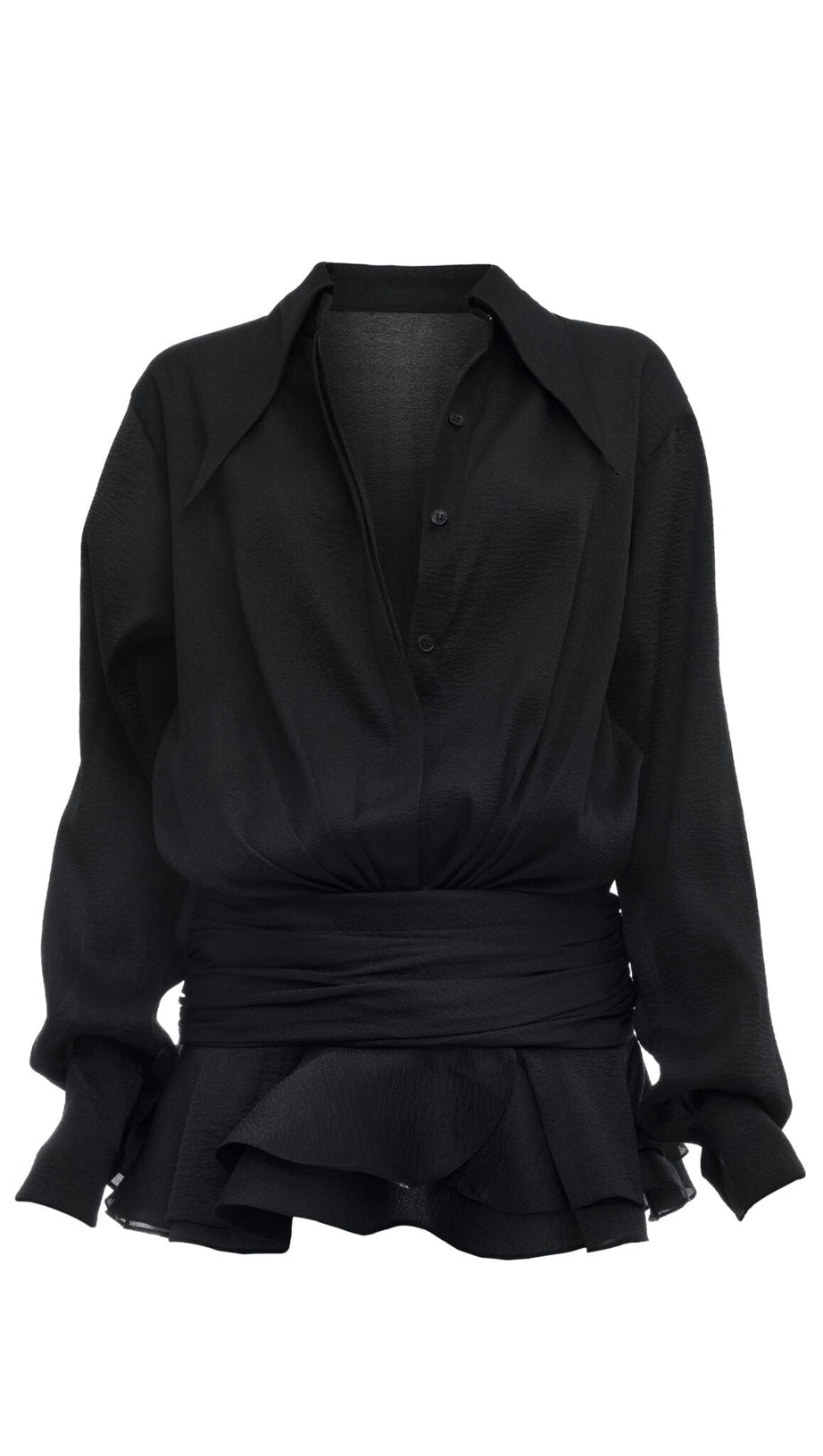 Ember gerafftes Rüschen-Minikleid – Schwarz