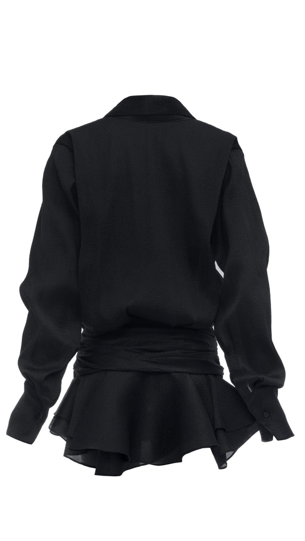 AIIZIE EMBER RUCHED RUFFLE MINI DRESS - BLACK - product image