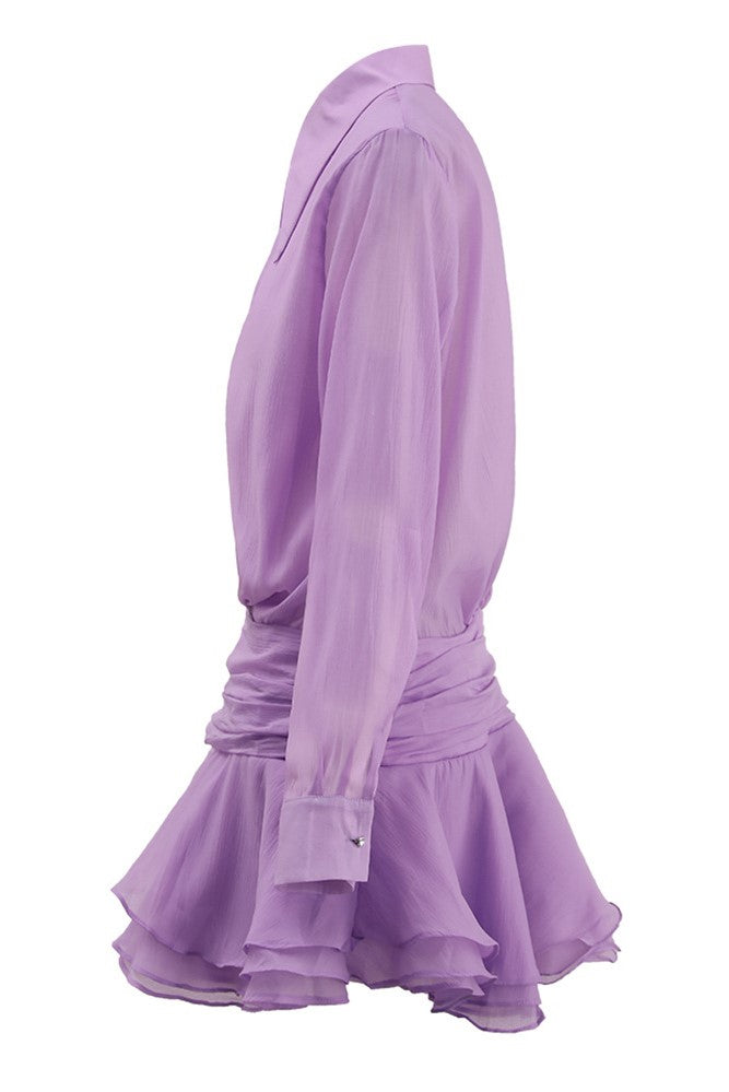AIIZIE EMBER RUCHED RUFFLE MINI DRESS IN PURPLE - product image