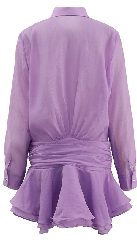 EMBER RUCHED RUFFLE MINI DRESS IN PURPLE