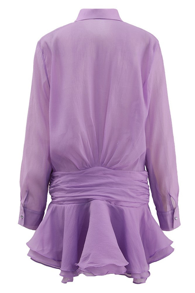 AIIZIE EMBER RUCHED RUFFLE MINI DRESS IN PURPLE - product image