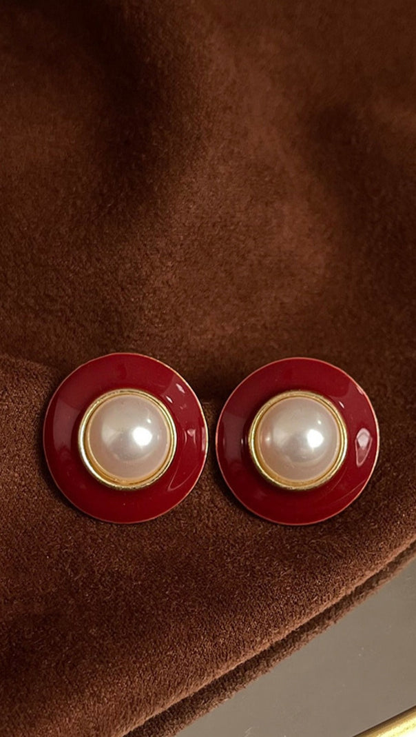 AIIZIE ROUND PEARL ENAMEL EARRINGS - product image