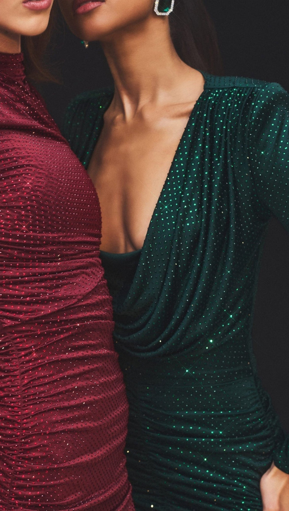 ERIX CRYSTAL EMBELLISHED DRAPED MINI DRESS IN GREEN