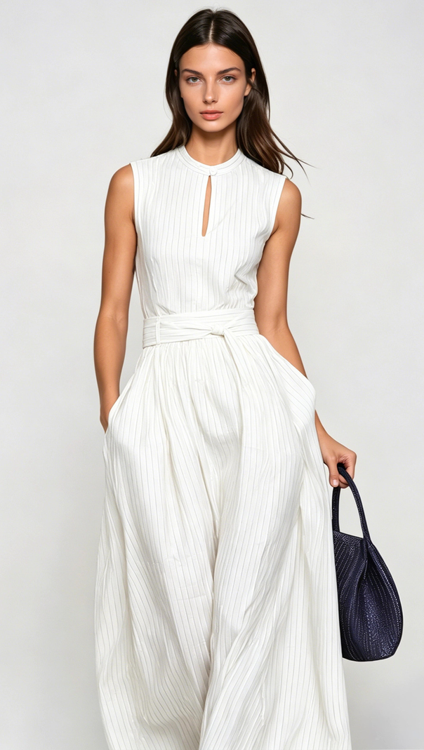 Eufemia Sleeveless Stripe Cutout Jumpsuit - Beige