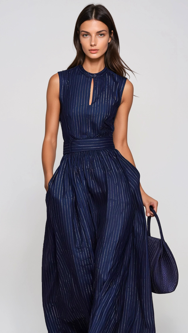Eufemia Sleeveless Stripe Cutout Jumpsuit - Navy