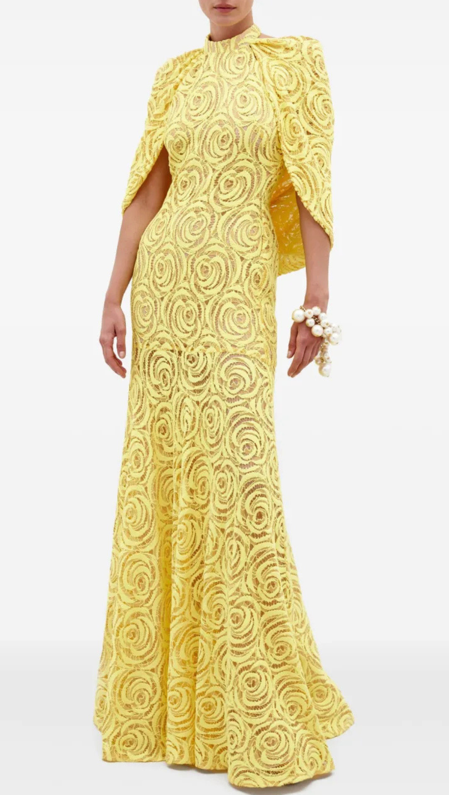 Evangels Floral Jacquard Cape Maxi Dress