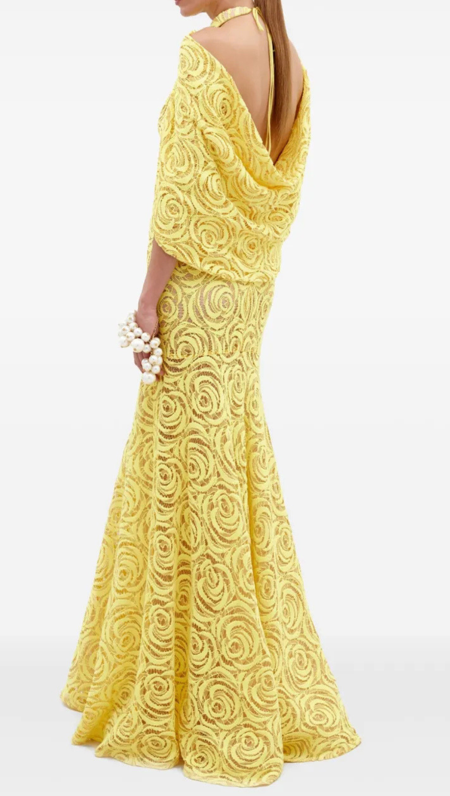 Evangels Floral Jacquard Cape Maxi Dress