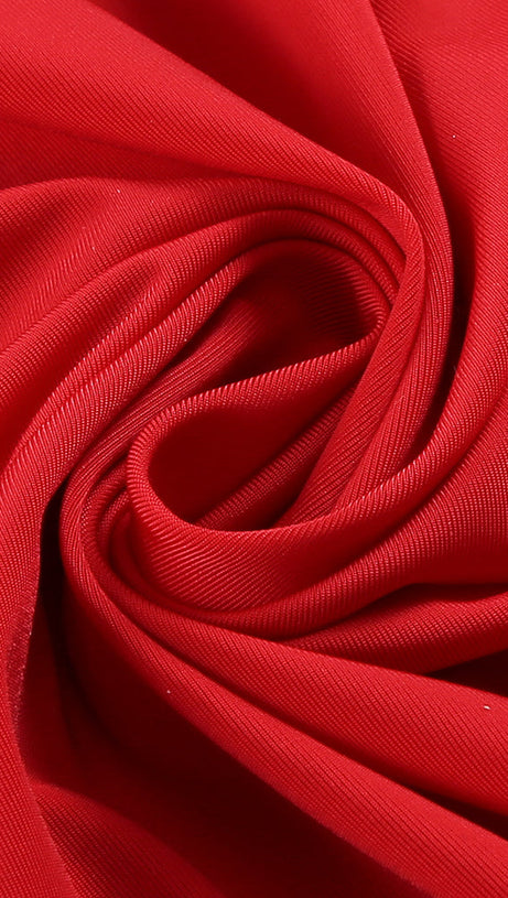 LONG SLEEVE RUCHED MERMAID MAXI DRESS RED