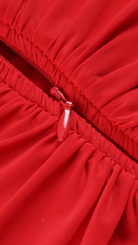 LONG SLEEVE RUCHED MERMAID MAXI DRESS RED