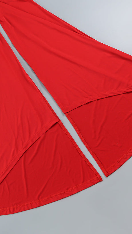 LONG SLEEVE RUCHED MERMAID MAXI DRESS RED