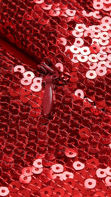 RED FLORAL-EMBELLISHED SEQUINED MINI DRESS