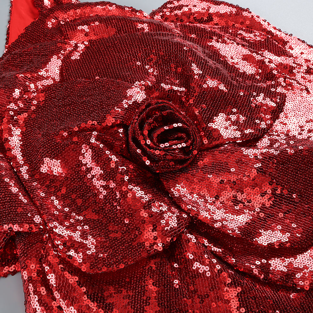 AIIZIE RED FLORAL-EMBELLISHED SEQUINED MINI DRESS - product image