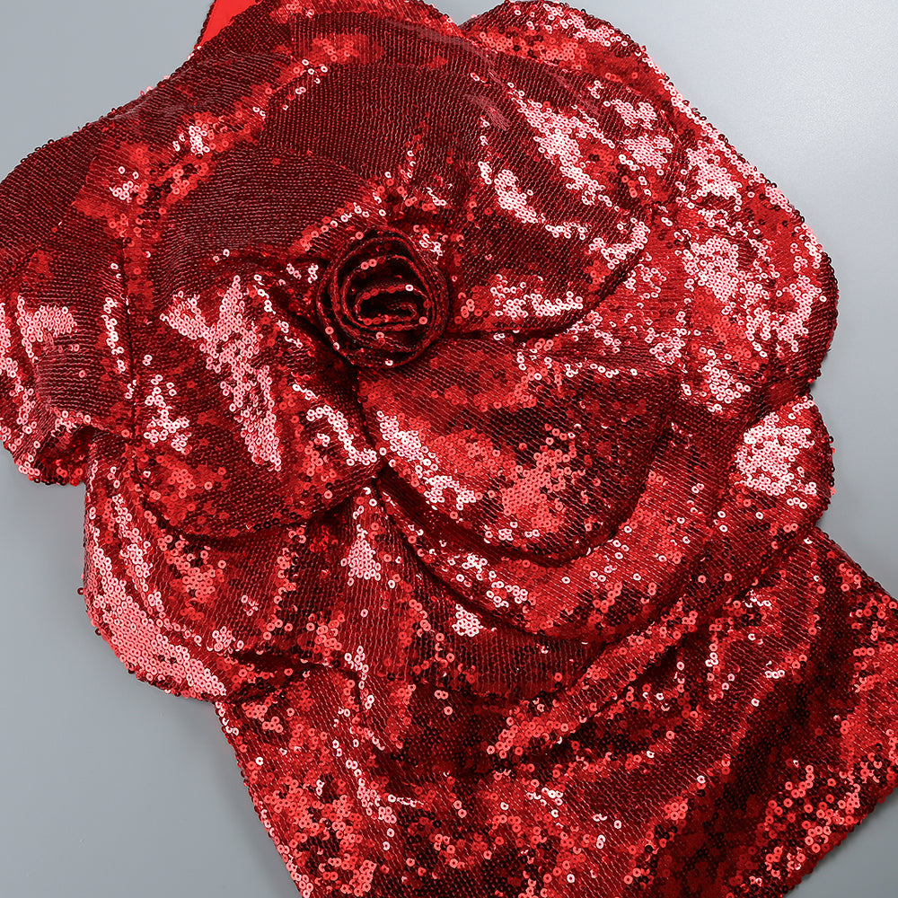 AIIZIE RED FLORAL-EMBELLISHED SEQUINED MINI DRESS - product image
