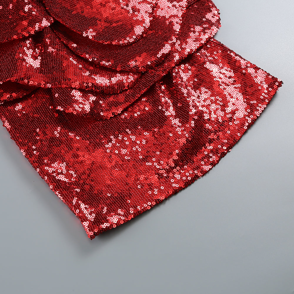 AIIZIE RED FLORAL-EMBELLISHED SEQUINED MINI DRESS - product image