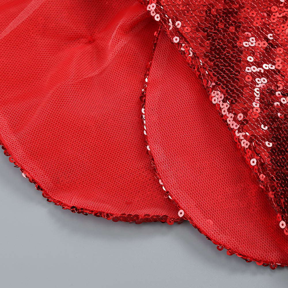 ROTES MINIKLEID MIT BLUMEN UND PAILLETTEN 
