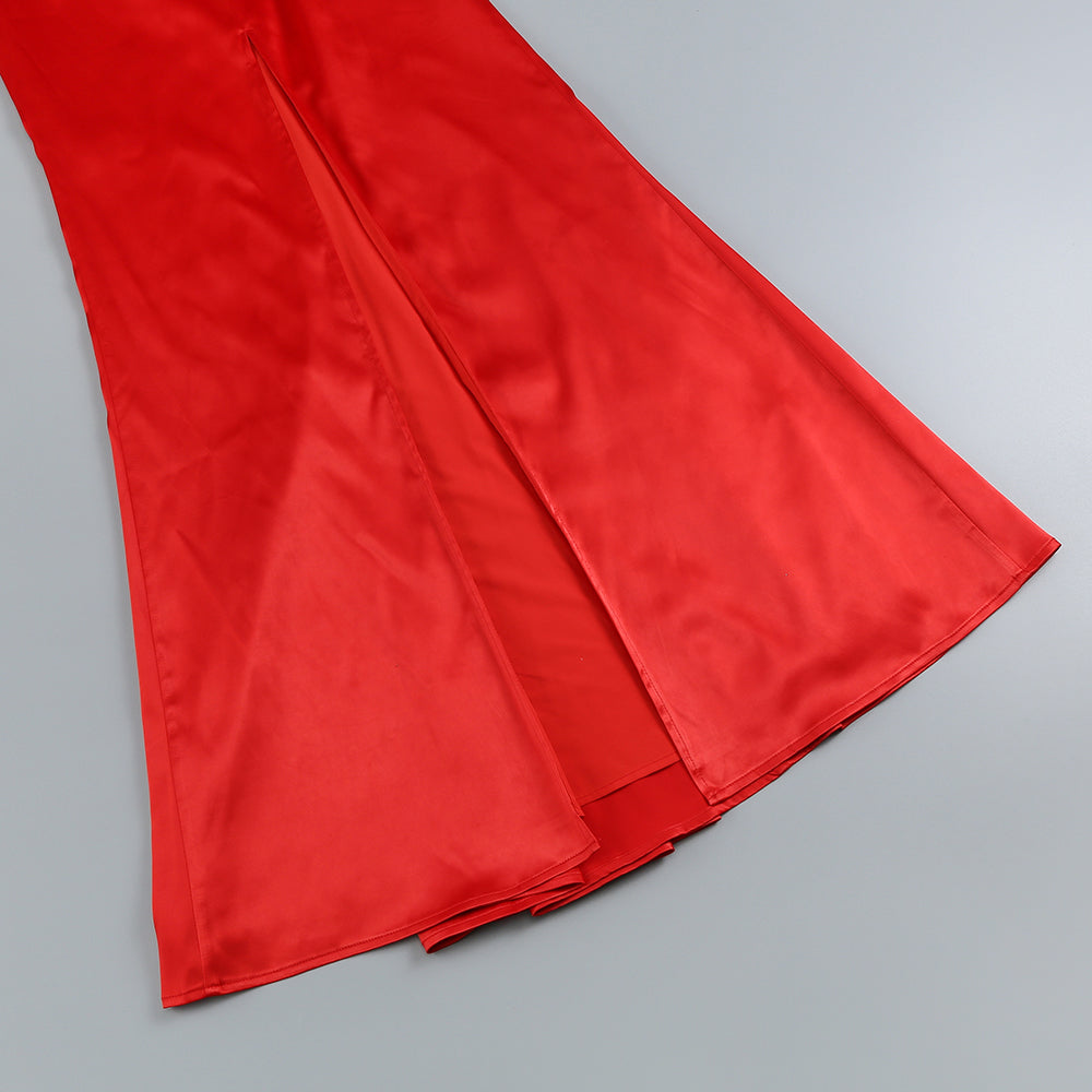 AIIZIE HALTER PLEATS SATIN MAXI DRESS IN RED - product image