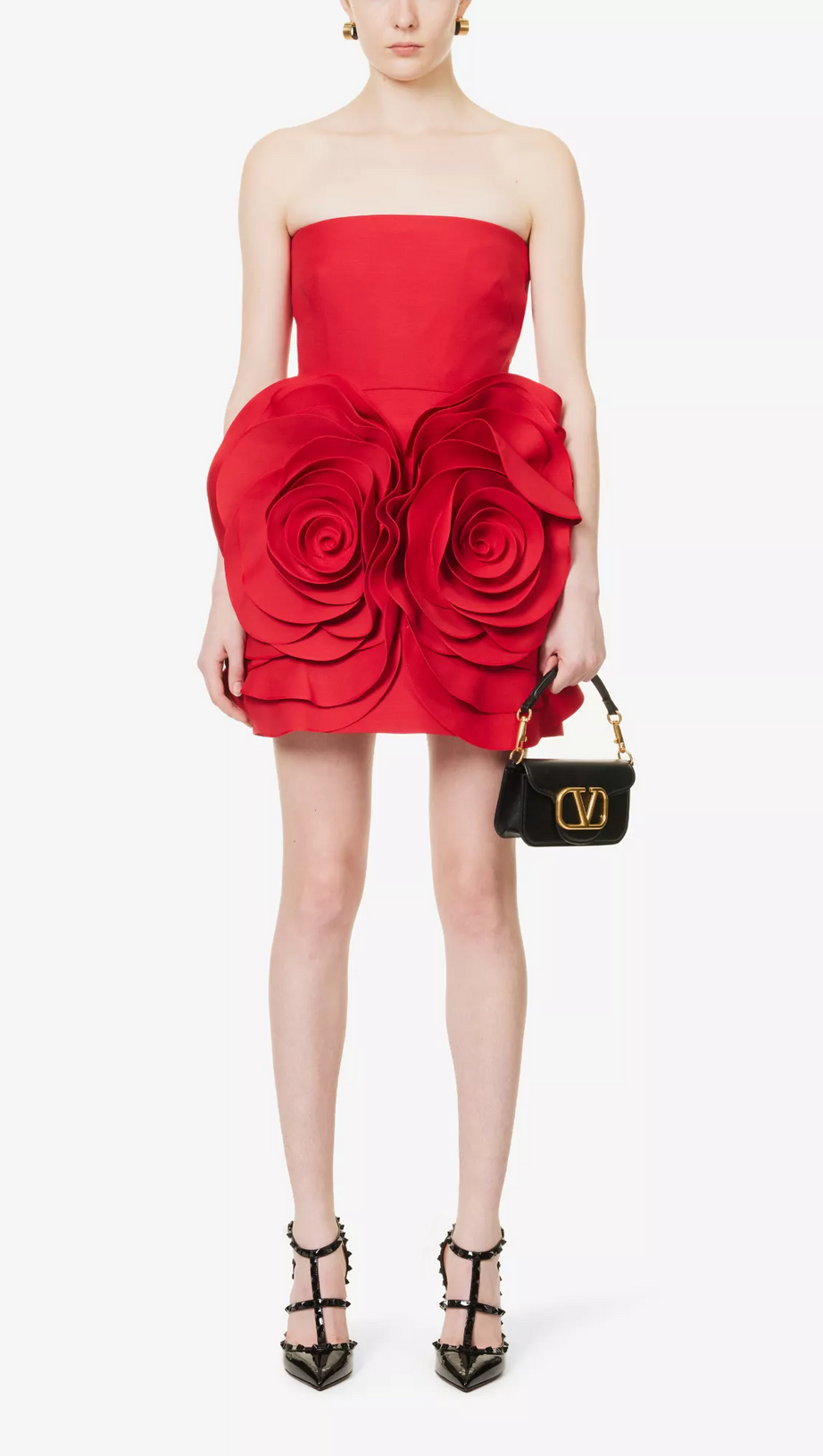 ROSETTE DETAIL STRAPLESS CREPE MINI DRESS