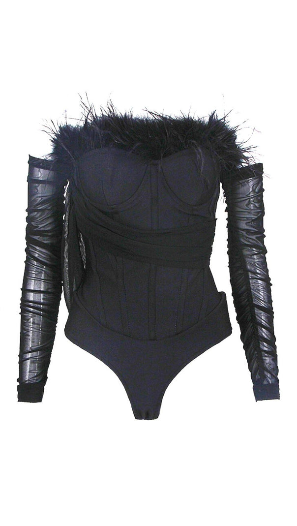 Feather Bodysuit in Blush Pink