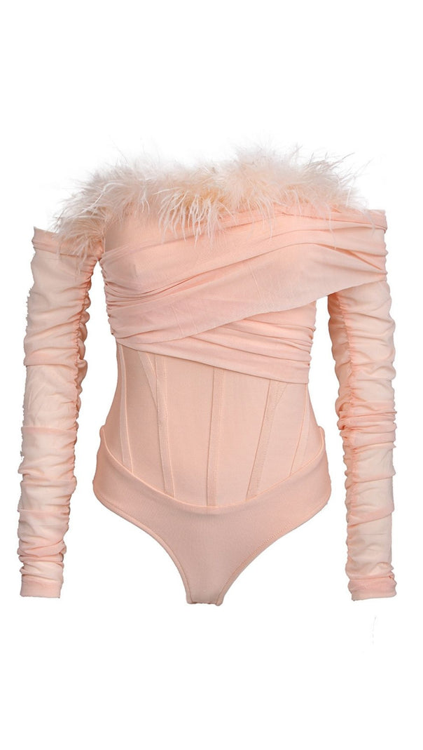 Feather Bodysuit in Blush Pink