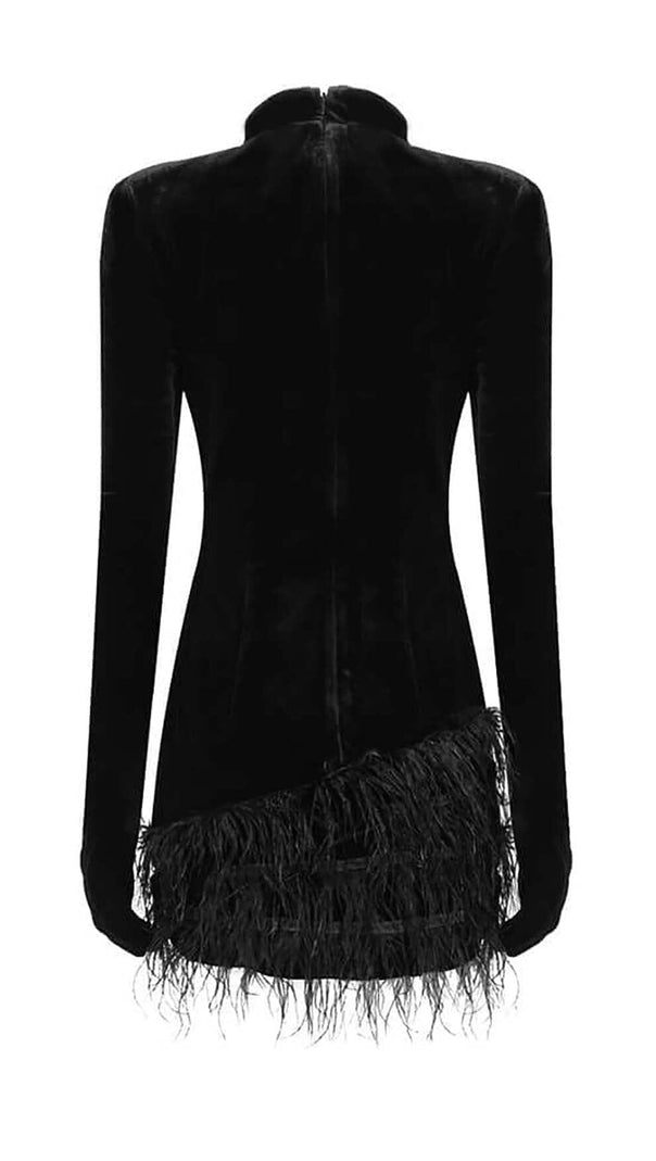 AIIZIE EMBELLISHED VELVET FEATHER MINI DRESS IN BLACK - product image