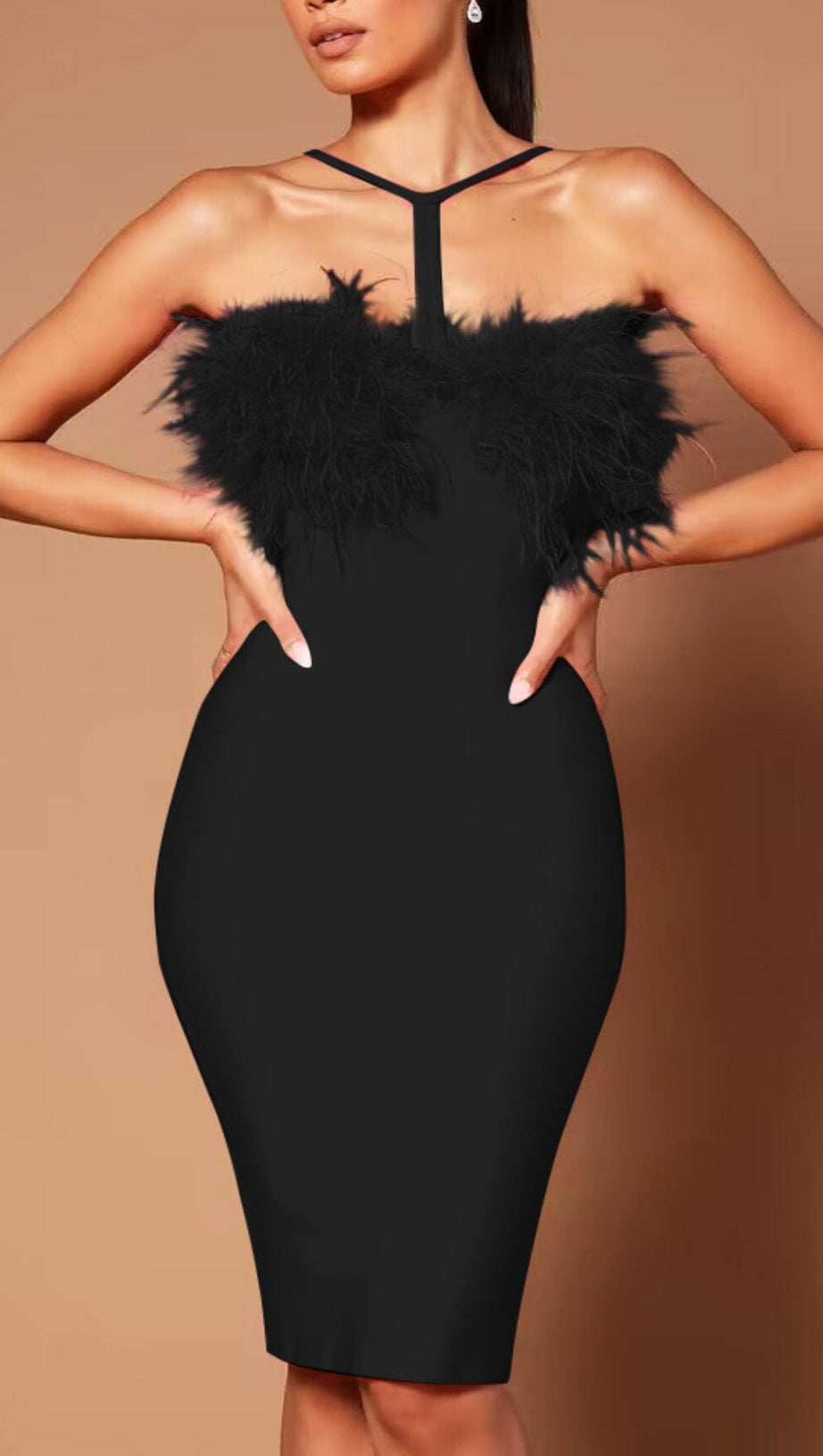 FEATHER HALTER MINI DRESS IN PINK