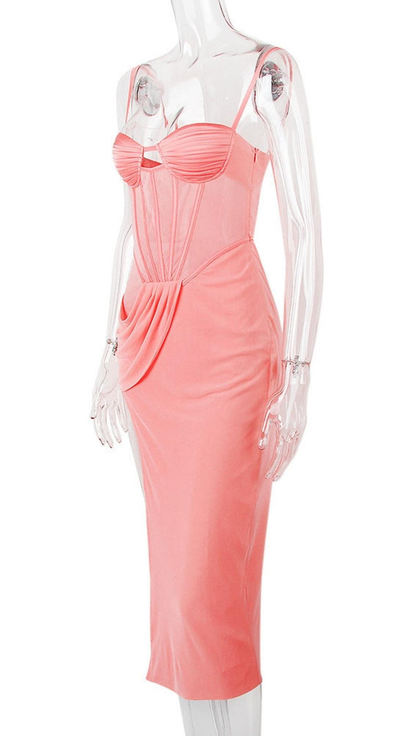 FISHBONE MIDIKLEID IN PINK 