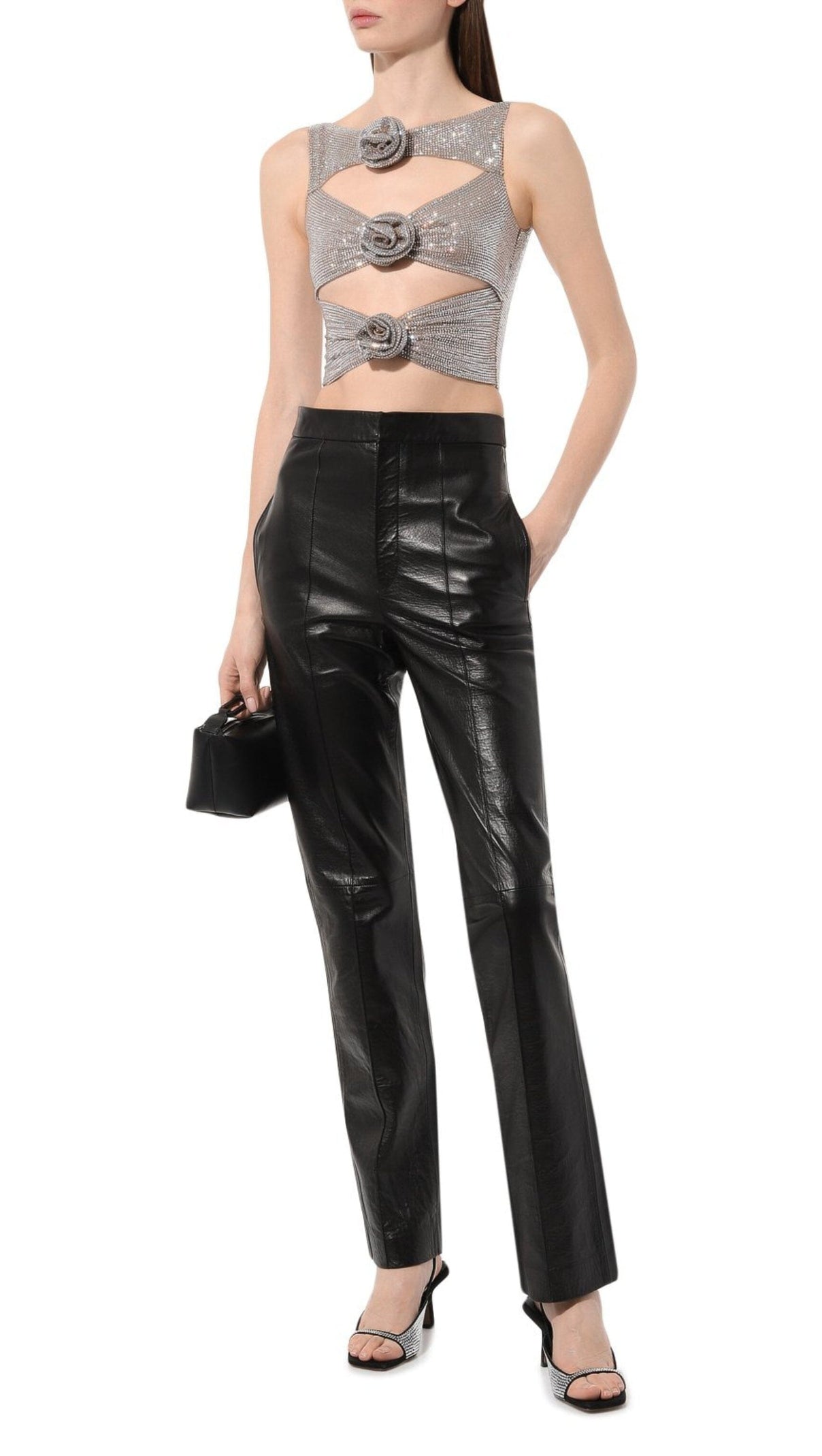 AIIZIE EMBELLISHED CUT OUT 3D FLOWER SUIT IN METALLIC SILVER - product image