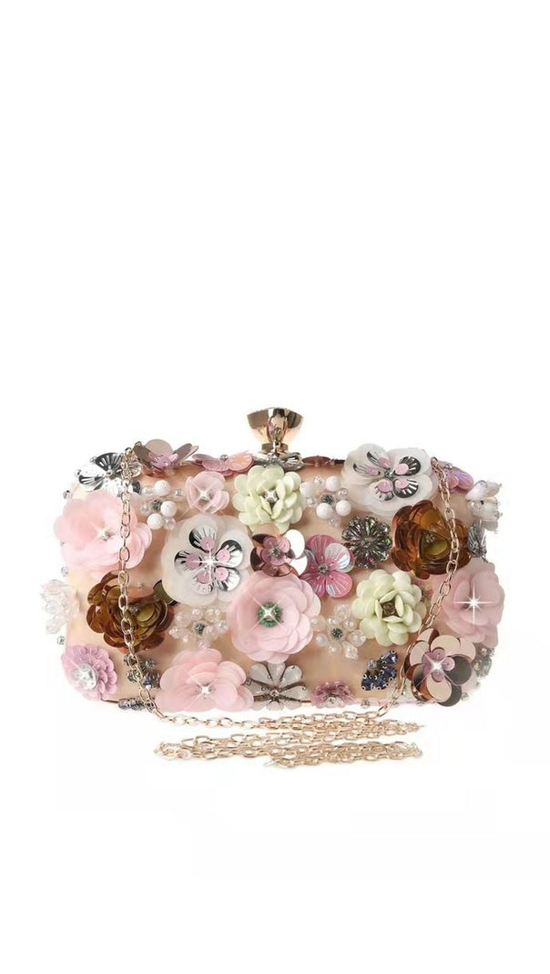 Clutch mit Blumenstickerei – Schwarz
