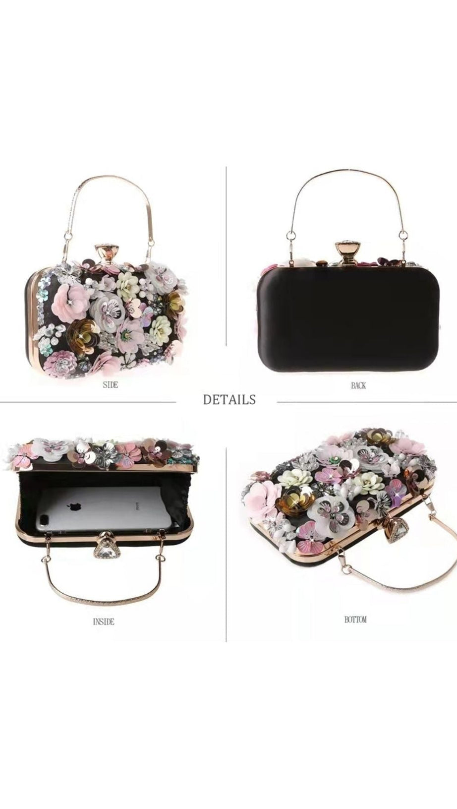 POCHETTE CON RICAMO FLOREALE - ROSA 