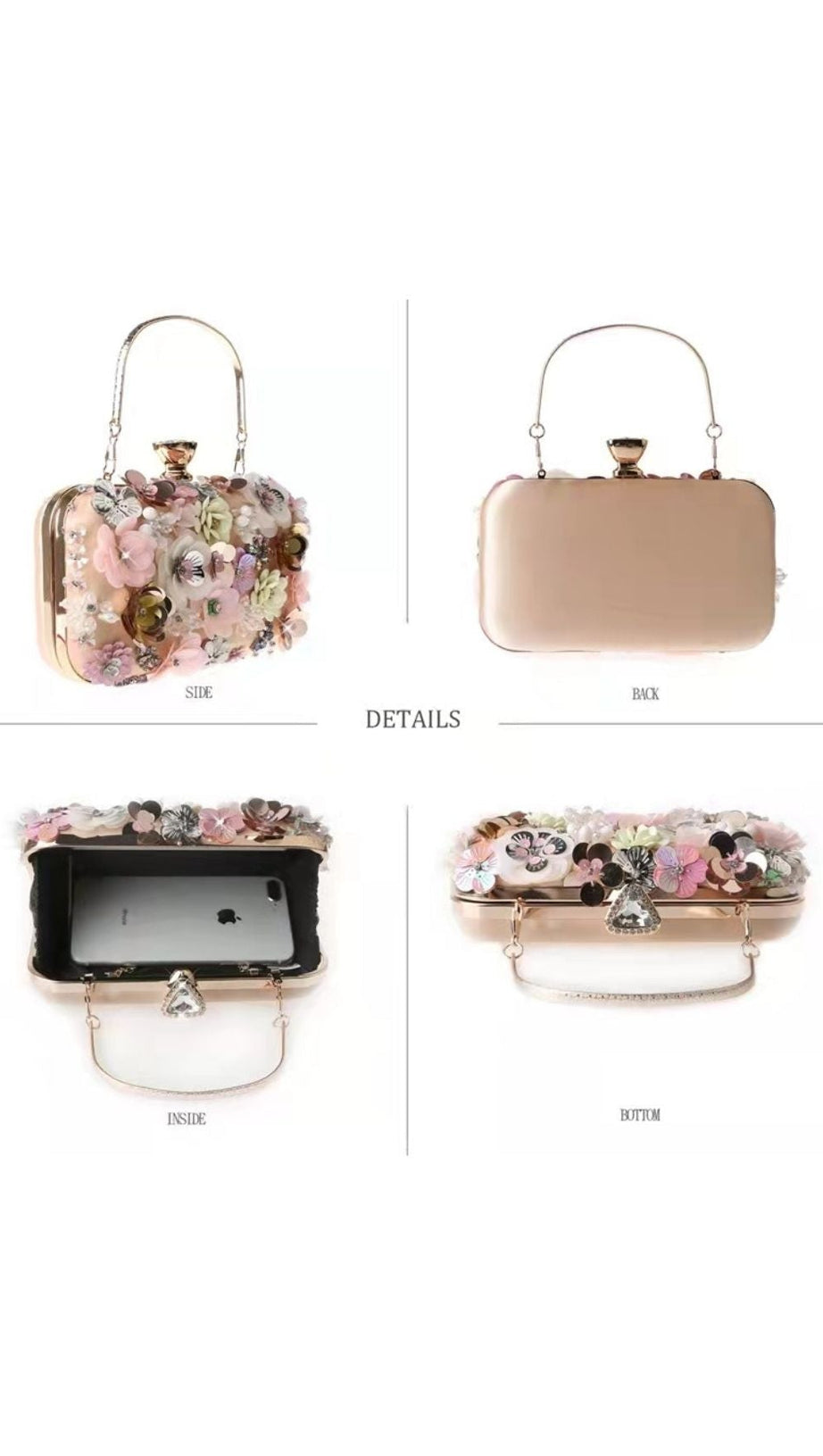 POCHETTE CON RICAMO FLOREALE - ROSA 