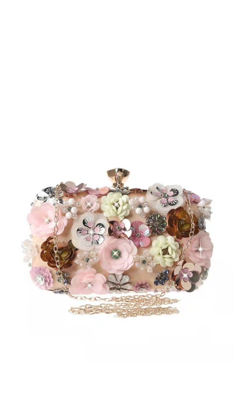 Clutch mit Blumenstickerei – Rosa 