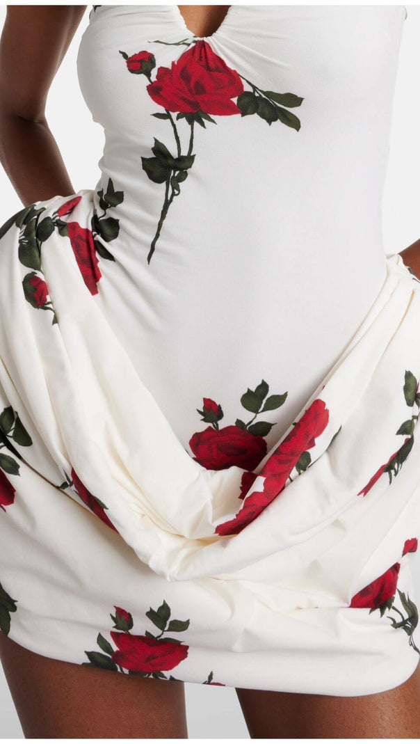AIIZIE FLORAL-PRINTED PLEATED STRAPLESS MINI DRESS IN WHITE - product image