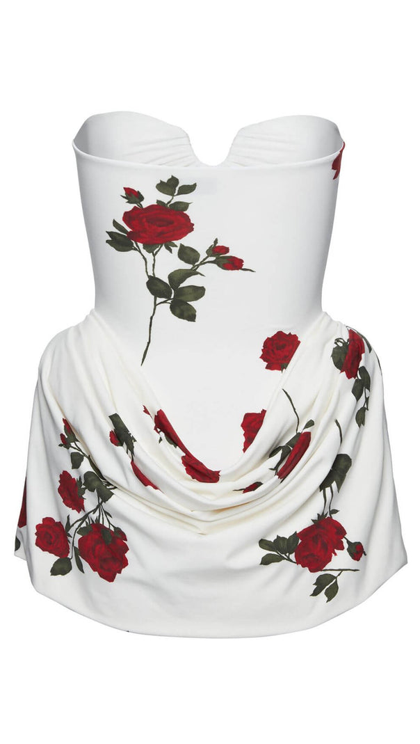 AIIZIE FLORAL-PRINTED PLEATED STRAPLESS MINI DRESS IN WHITE - product image