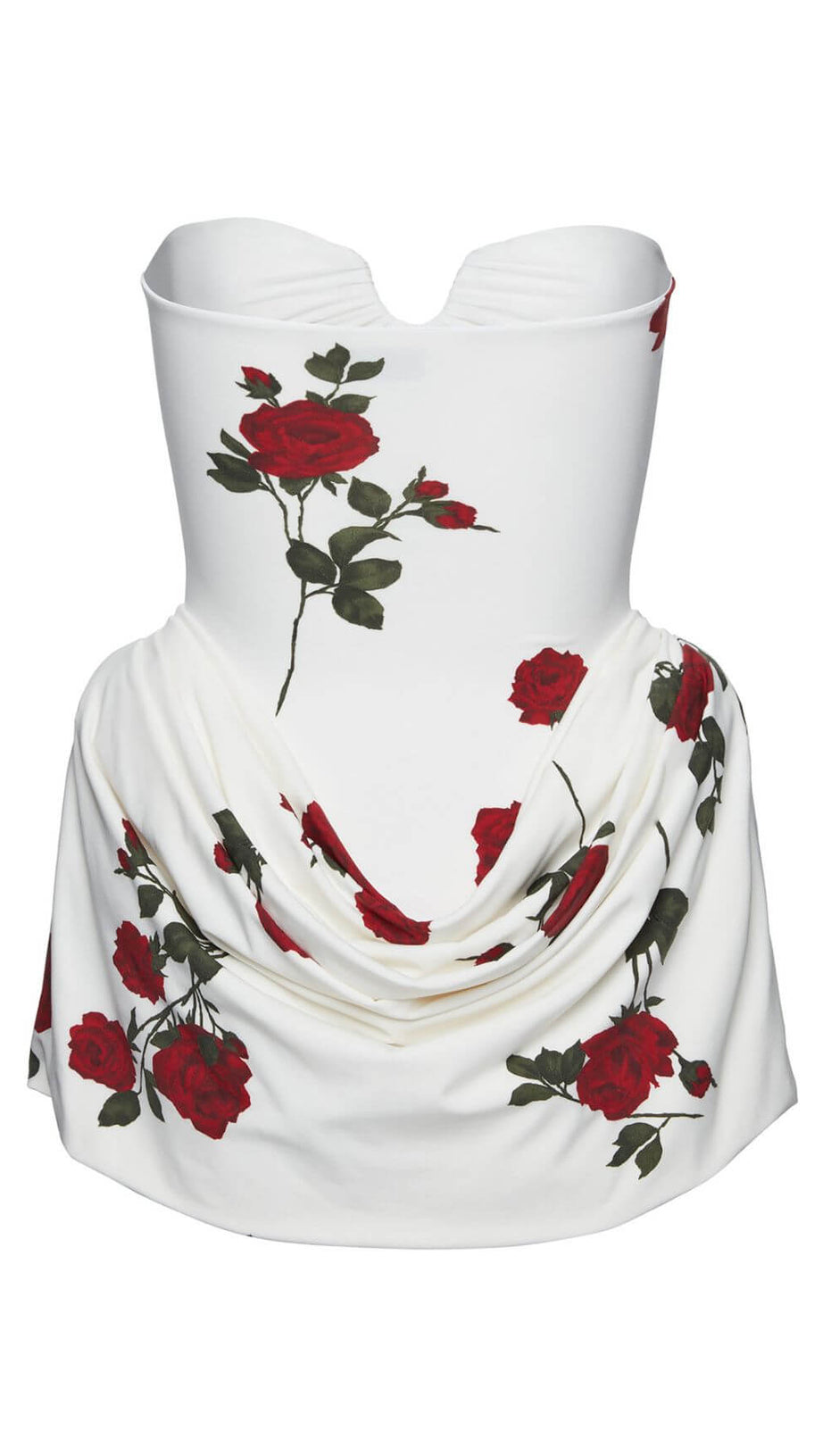 FLORAL-PRINTED PLEATED STRAPLESS MINI DRESS IN WHITE