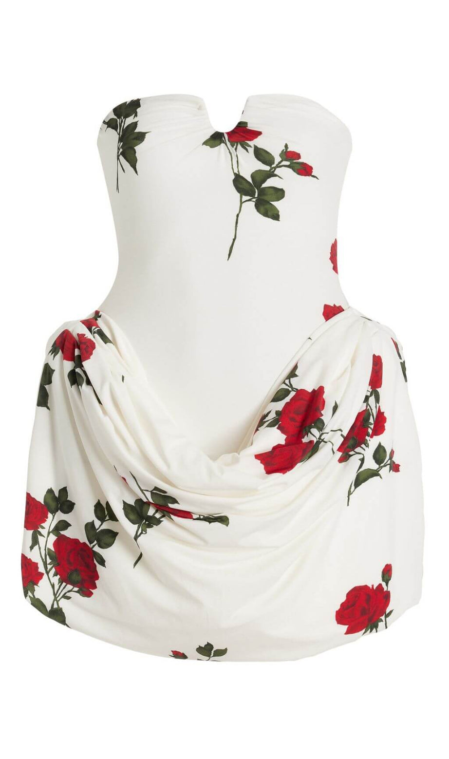 TRÄGERLOSES MINIKLEID MIT BLUMENDRUCK UND PLISSEE IN WEISS