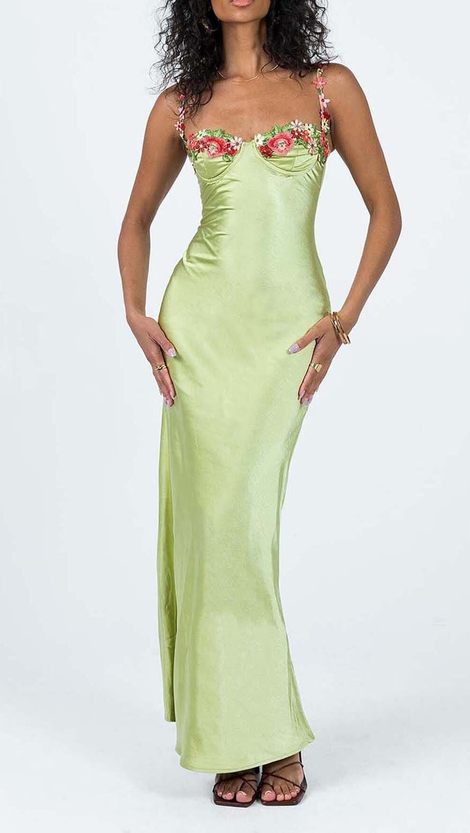 MINI ABITO IN RASO CON SPALLINE FLOREALI