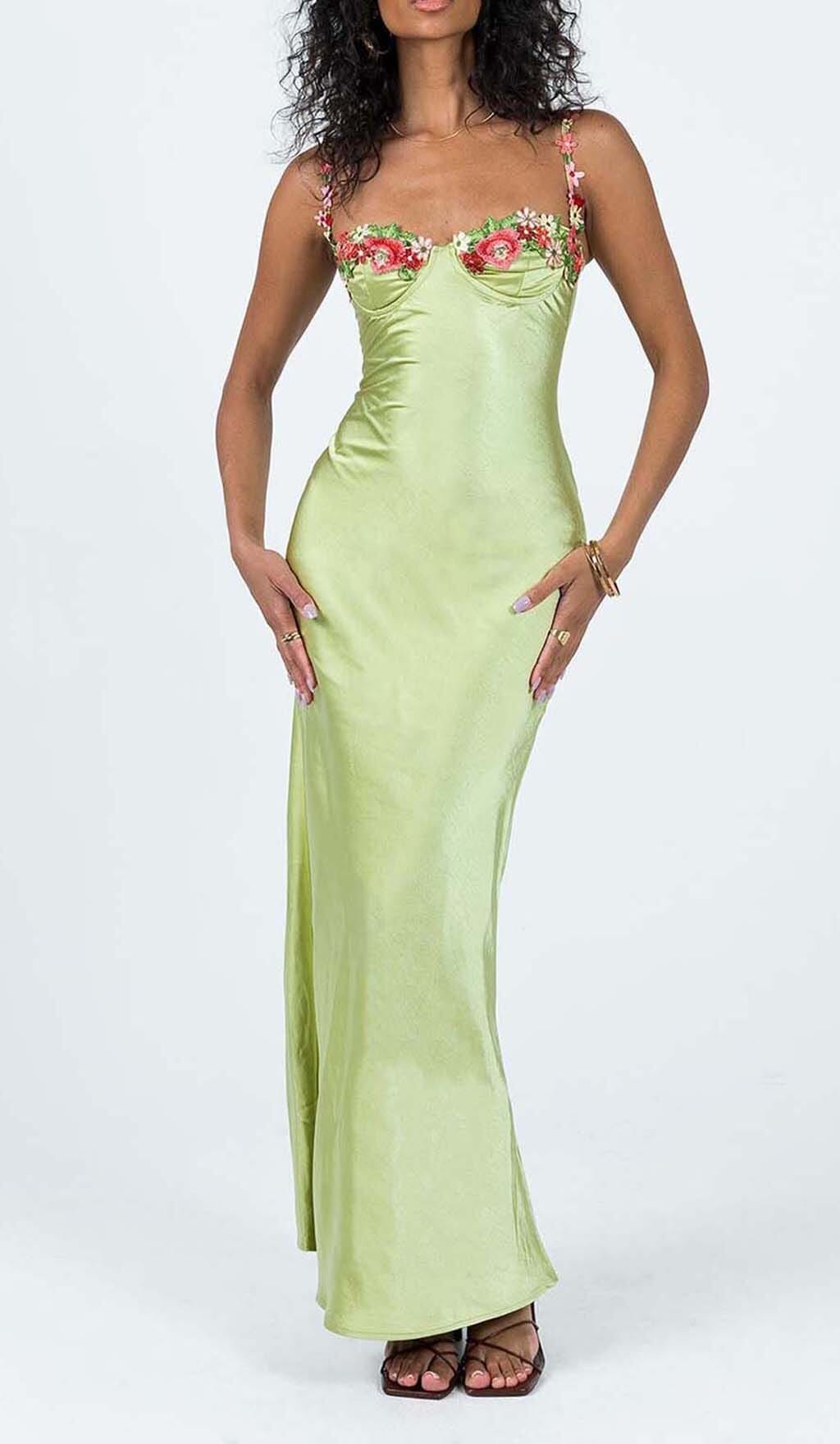 MINI ABITO IN RASO CON SPALLINE FLOREALI