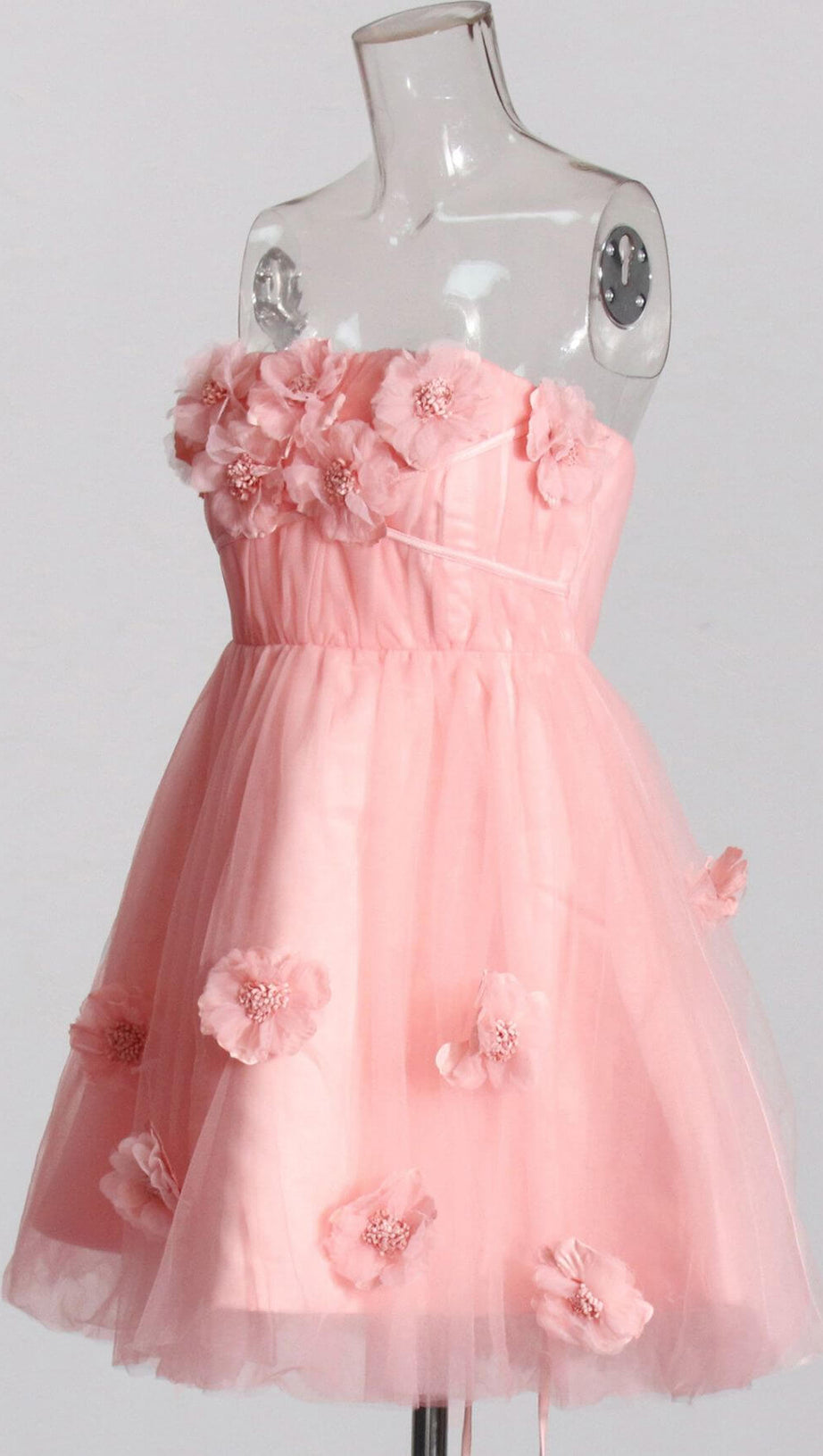 FLOWER-APPLIQUÉ STRAPLESS MINI DRESS IN PINK