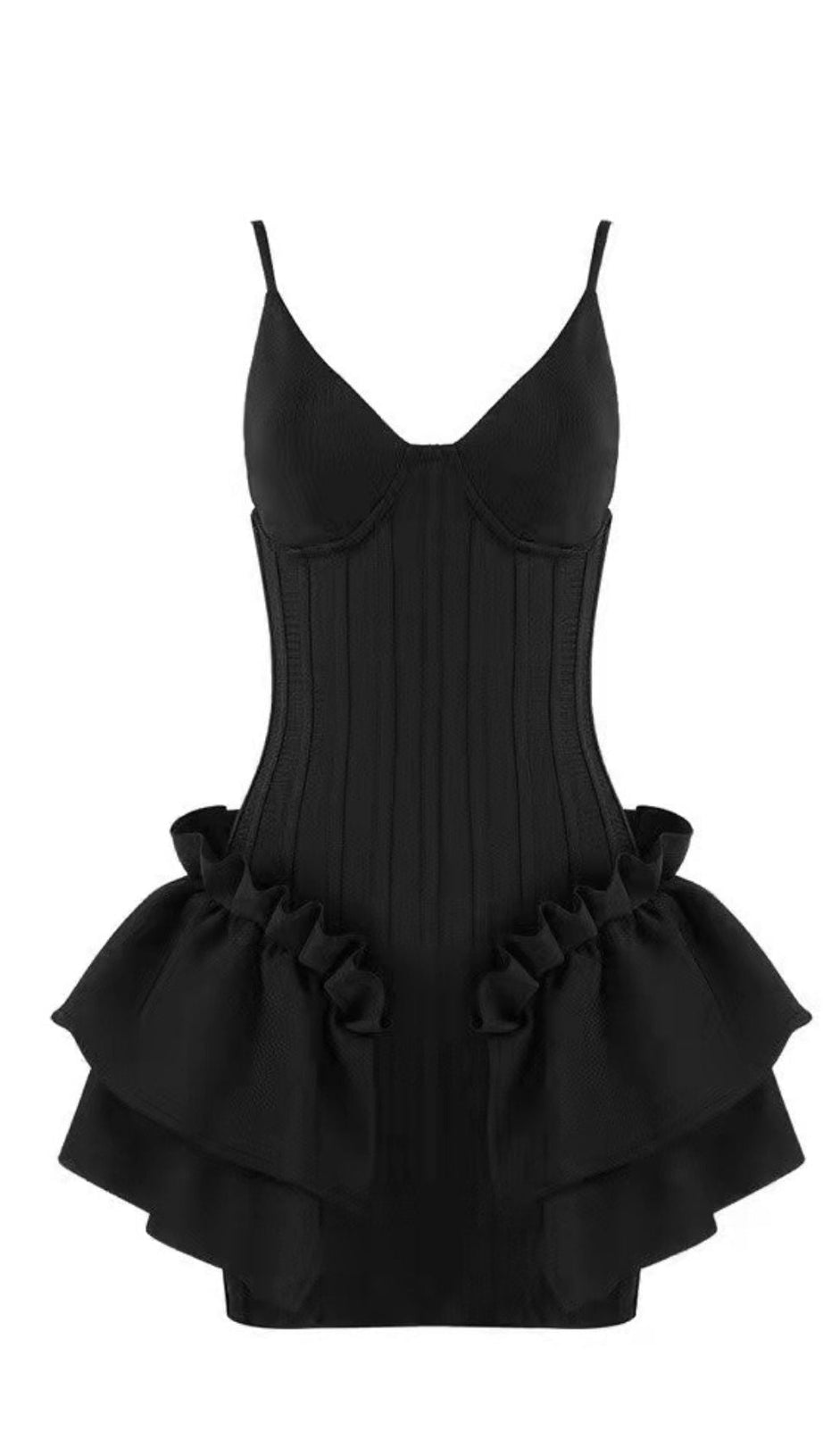 FRILLY BANDAGE MINI DRESS IN BLACK