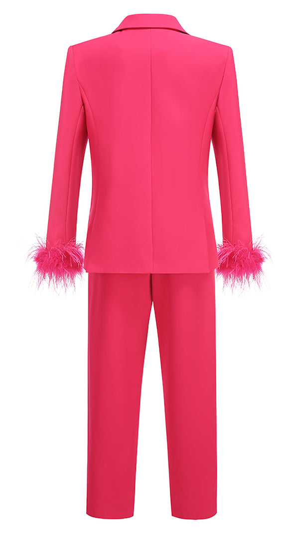 AIIZIE IRMA FEATHER TRIM BLAZER SUITS IN ROSE RED - product image