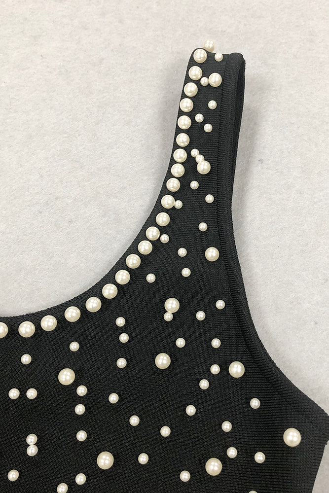 AIIZIE DORIS FLORAL PEARL EMBELLISHED MERMAID BLACK MAXI DRESS - product image
